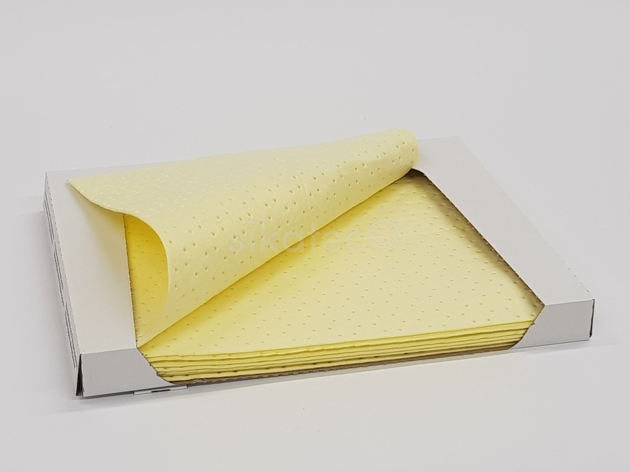 Chemikalien-Bindevlies doppellagig, Oberseite fusselfrei, 8x10 Tücher gelb 40 cm x 50 cm