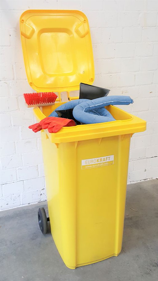 Öl-Notfallset PEHD Kontainer mit Rädern und Deckel inkl.  Granulat 200 l (blau )