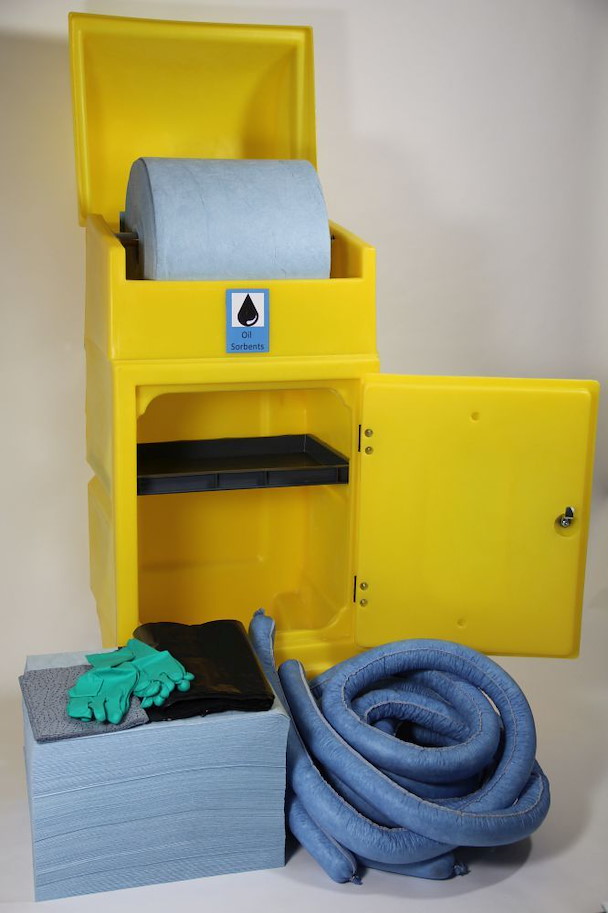 Öl-Notfallset Wartungsrollwagen mit Abwickler 200 l (blau , Behälter gelb)