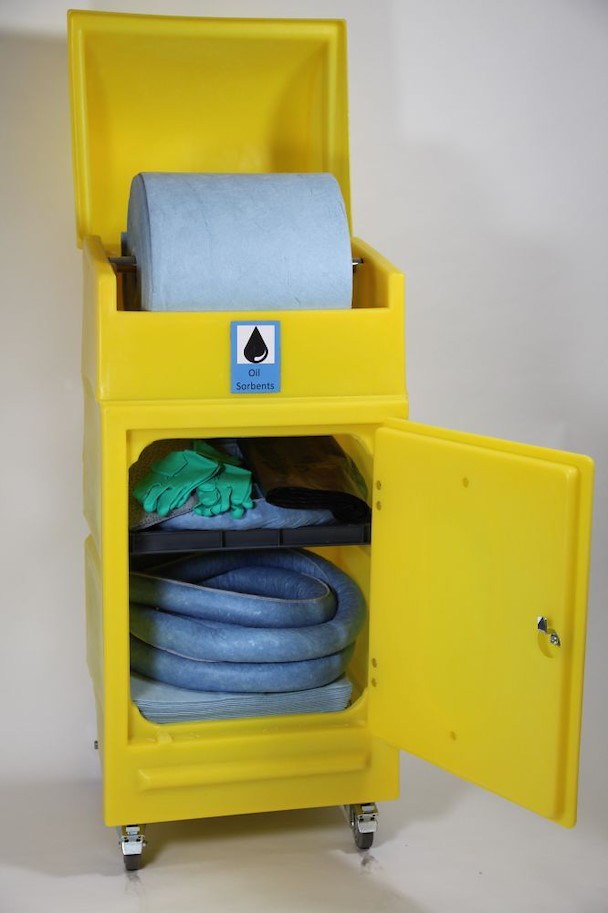 Öl-Notfallset Wartungsrollwagen mit Abwickler 200 l (blau , Behälter gelb)
