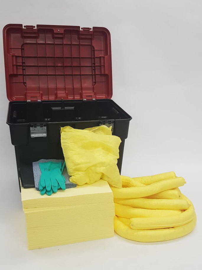 Chemikalien-Notfallset Koffer mit Rädern 150 l (gelb, Koffer grün)