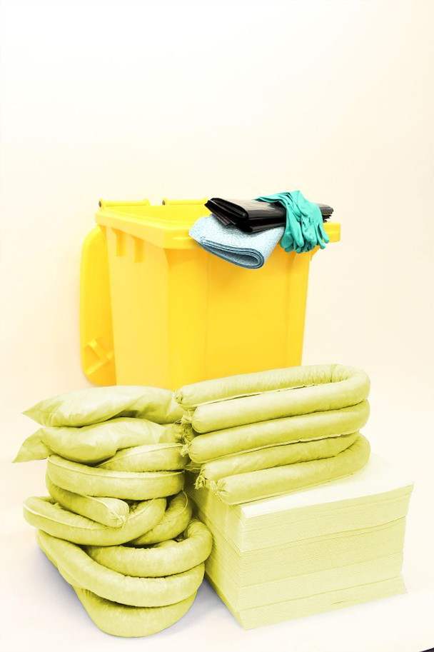 Chemikalien-Notfallset PEHD Kontainer mit Rädern und Deckel 200 l (gelb, Behälter gelb)