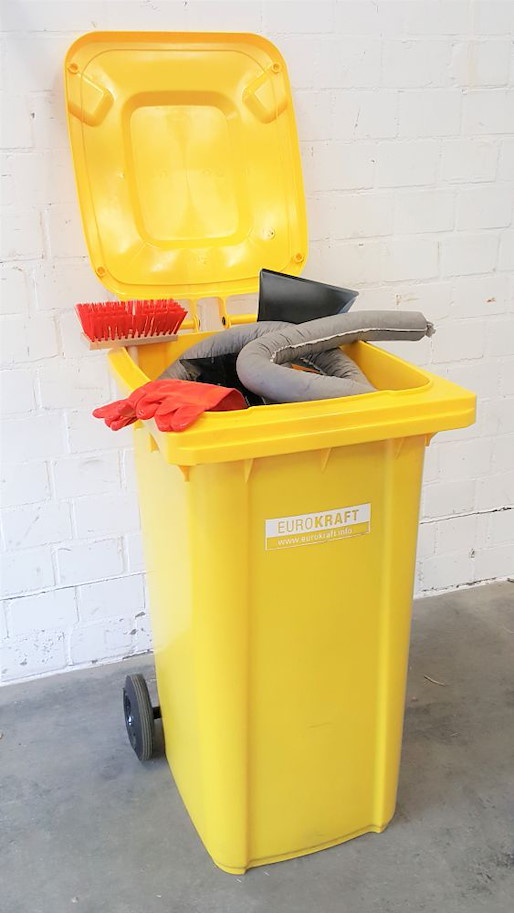 Universal-Notfallset PEHD Kontainer mit Rädern und Deckel inkl. Granulat 200 l (grau)