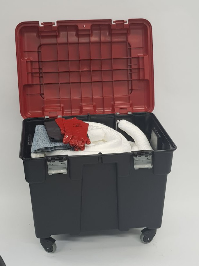 Öl-Notfallset Koffer mit Rädern 150 l  (weiss, Koffer grün)