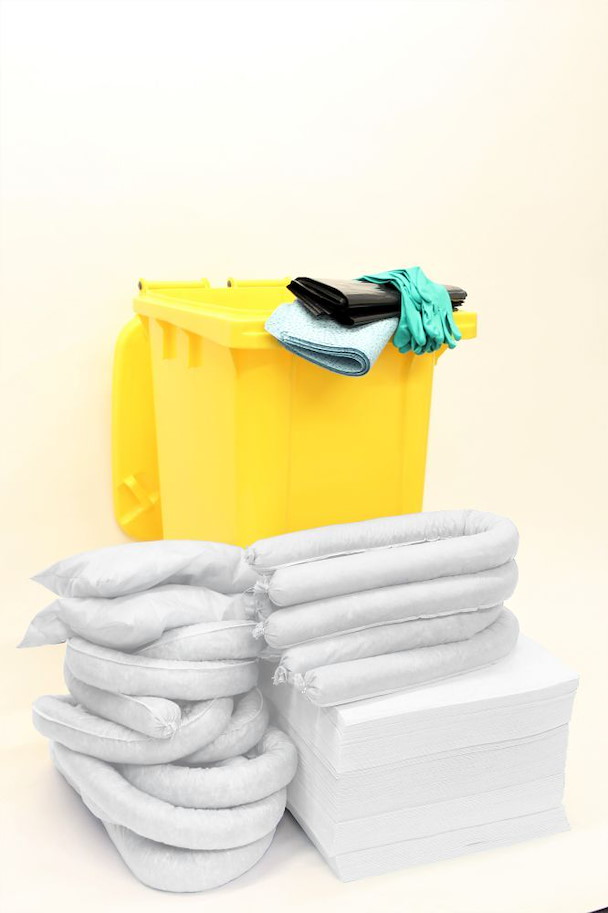 Öl-Notfallset PEHD Kontainer mit Rädern und Deckel 200 l  (weiss, Behälter gelb)