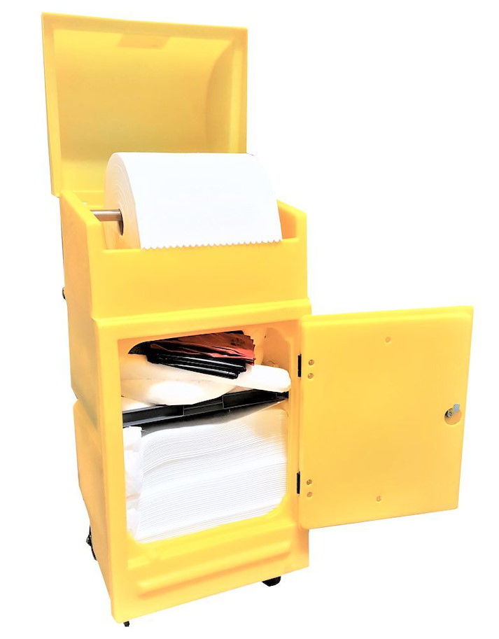 Öl-Notfallset Wartungsrollwagen mit Abwickler 300 l  (weiss, Behälter gelb)