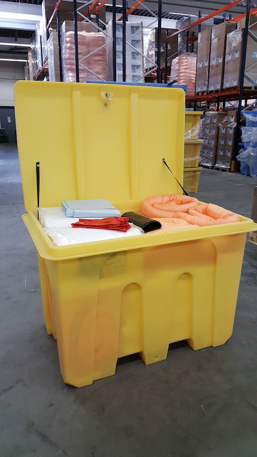 Öl-Notfallset verschliessbare Notfallbox 650 l (gelbe Box, weisser Inhalt)