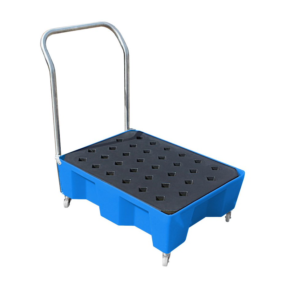 PE-Auffangwanne für Kleingebinde Rollwagen mit PE-Rost 66 l