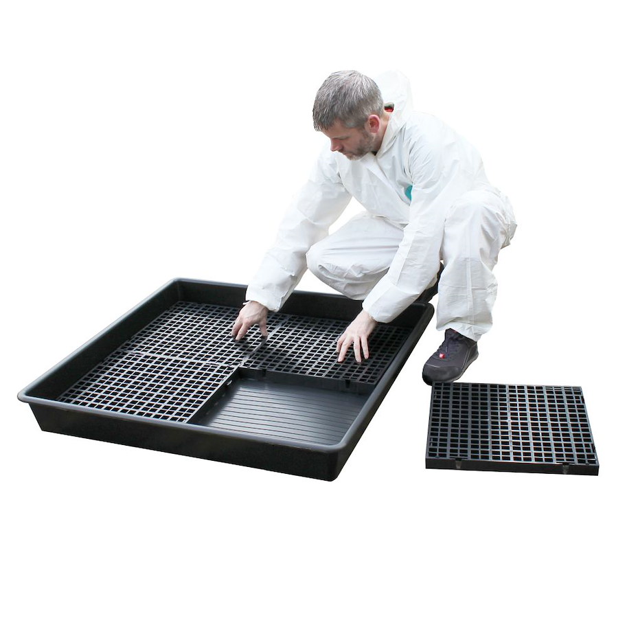 PE-Auffangwanne für Kleingebinde mit Gitterrost Quadrat 99 l